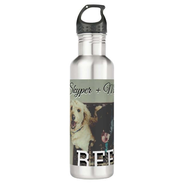 Pet friends besties add name pet photo animal love stainless steel water bottle (Front)
