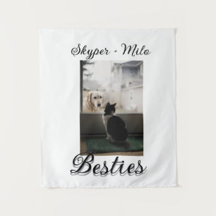 Pet friends besties add name pet photo animal love tapestry