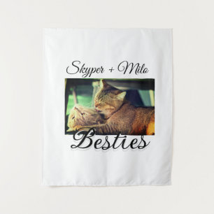 Pet friends besties add name pet photo animal love tapestry
