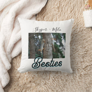 Pet friends besties add name pet photo animal love throw pillow