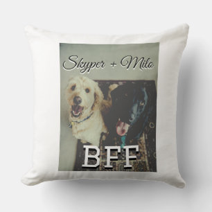 Pet friends besties add name pet photo animal love throw pillow