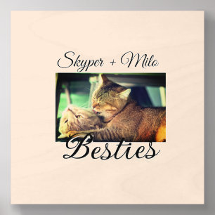 Pet friends besties add name pet photo animal love wood photo tile 
