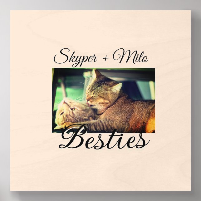 Pet friends besties add name pet photo animal love wood photo tile  (Front Set)