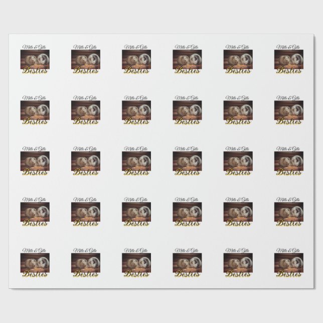 Pet friends besties add name pet photo animal love wrapping paper (Flat)