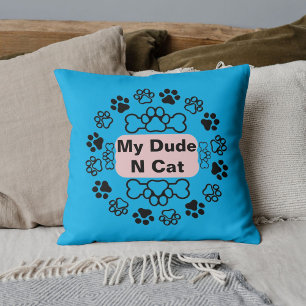 Pet Friends Besties BFF Paw Cat Dad Quote DIY Blue Throw Pillow