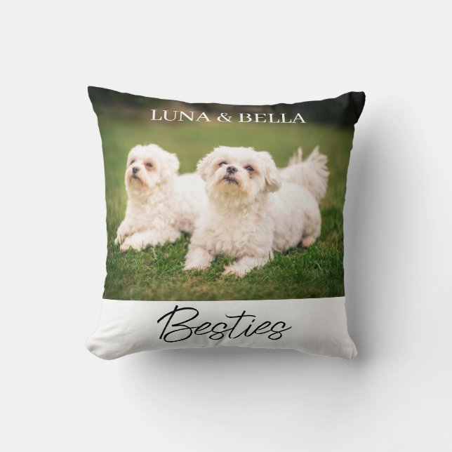 Pet Friends Besties Photo Dog Mom Gift  Throw Pillow (Front)