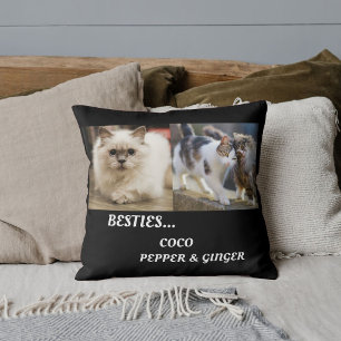 Pet Friends Cat Photo Names Besties BFF Fun Custom Throw Pillow