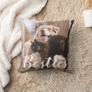 Pet Friends Dog Cat Photo Besties Gift Throw Pillow