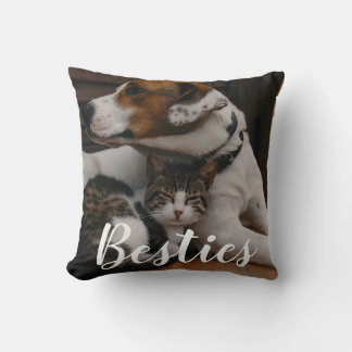 Pet Friends Dog Dad Cat Mom Gift BFF Besties Photo Throw Pillow