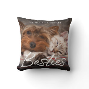 Pet Friends Dog Dad Cat Mom Gift BFF Besties Photo Throw Pillow
