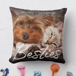 Pet Friends Dog Dad Cat Mom Gift BFF Besties Photo Throw Pillow<br><div class="desc">Do you have pets that are best friends? Celebrate them with this modern brush script pillow showcasing 2 favorite photos of your fur babies on the front and back as well as their names. Easy to customize, this will be a great gift for any cat mom, dog dad, or fan...</div>