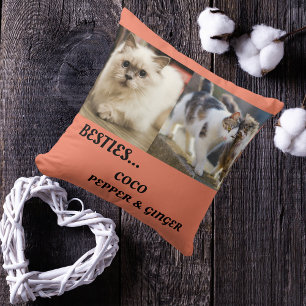 Pet Friends Photo Collage & Names Cat Mom Besties Throw Pillow