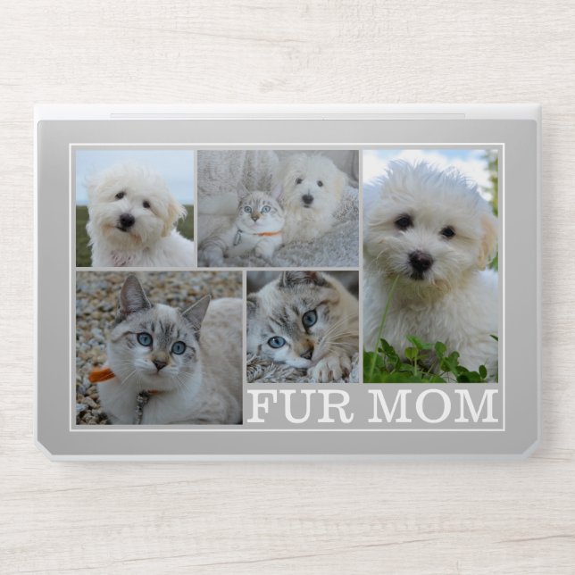 Pet FUR MOM Photo Collage Light Gray HP Laptop Skin (Front)