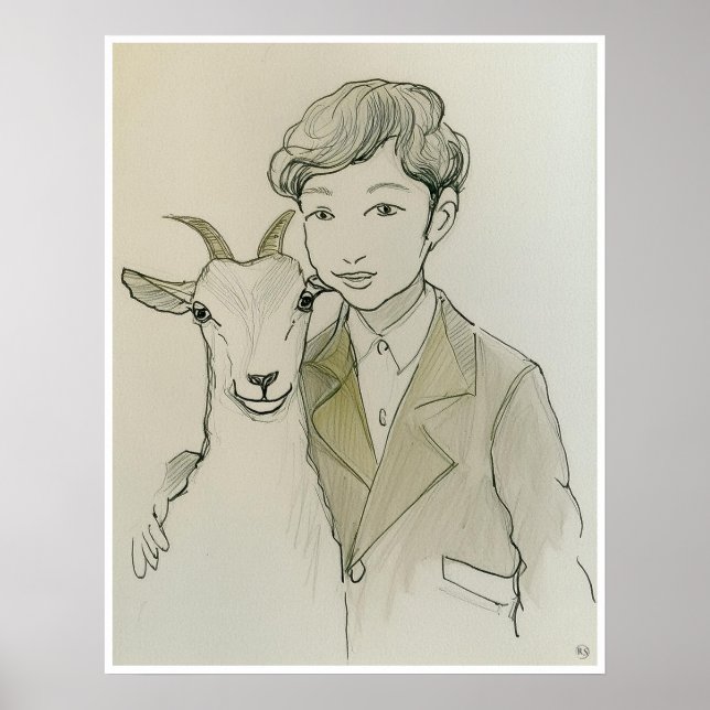 Pet Goat Drawing - Art Print (Front)