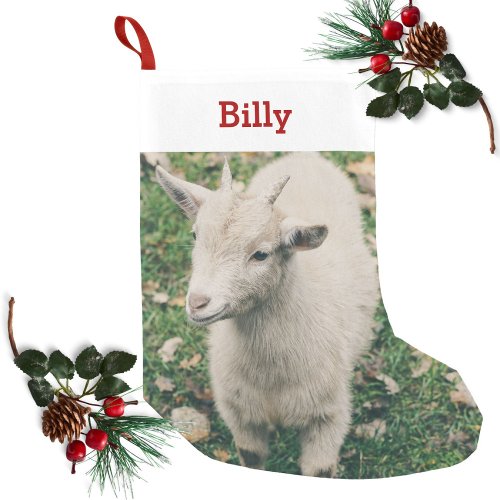 Pet Goat Lover Photo  Name Personalized Small Christmas Stocking