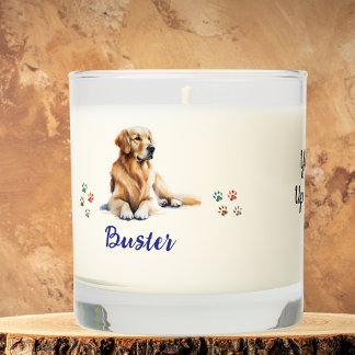 Pet Golden Retriever Paw Prints Blue Personalize Scented Candle
