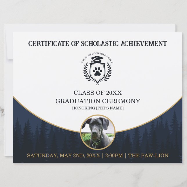 Pet Graduation Certificate Dog Training Diploma (Front)