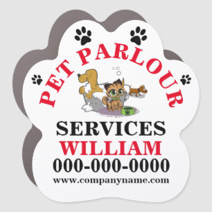 Pet groomer cartoon dog in tub cat eating DIY Car Magnet