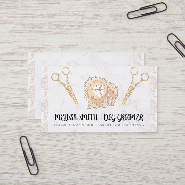 Pet Groomer | Cute Pomeranian | Animal Care Business Card (Front/Back In Situ)