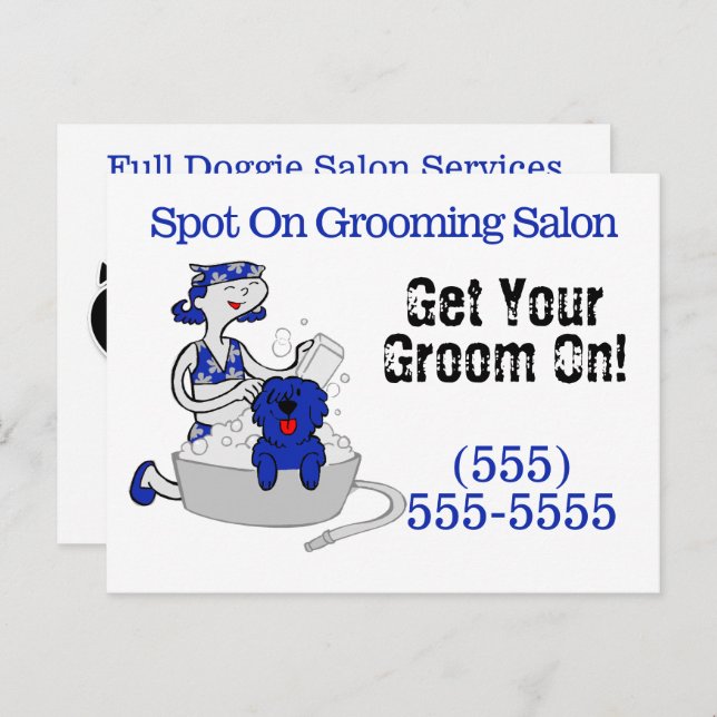 Pet Groomer Get Your Groom On in Blue Postcard (Front/Back)