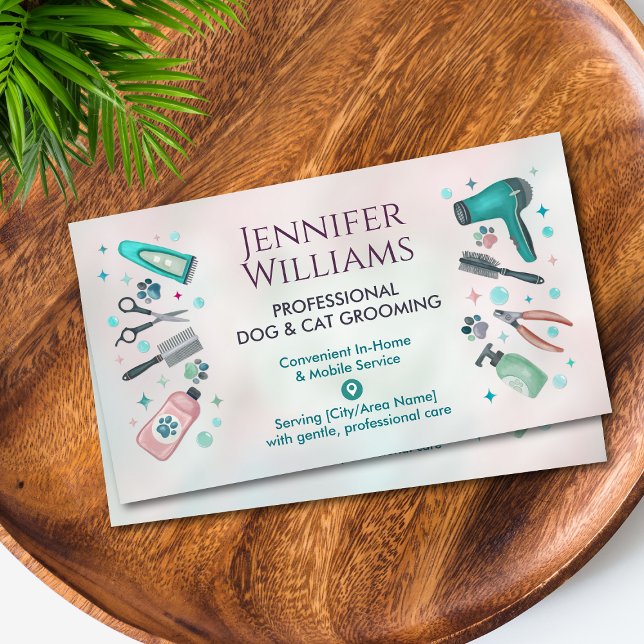 Pet Groomer  In-Home & Mobile Dog & Cat Grooming Business Card (Creator Uploaded)
