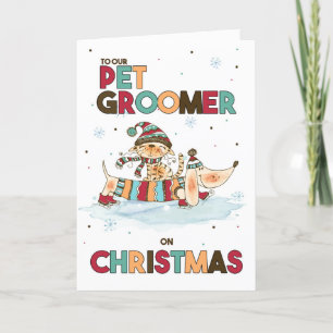 Pet Groomer on Christmas Wiener Dog and Cat Holiday Card