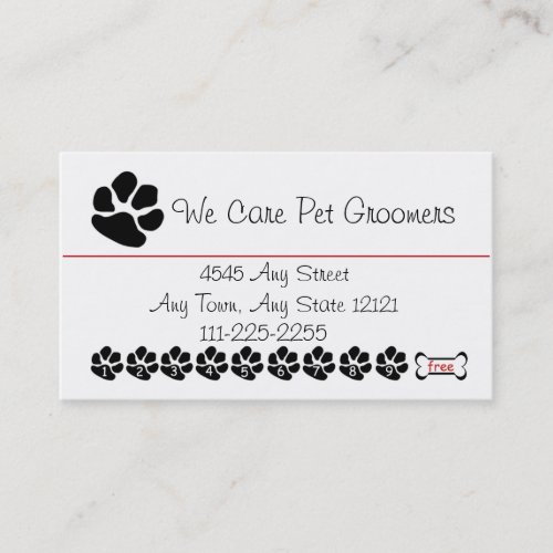 Pet  Groomer or Shop Customer Loyalty Punch Card Business Card