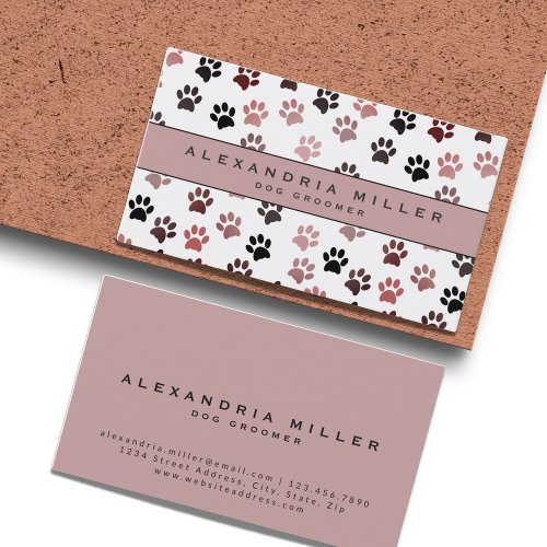 Pet Groomer  Pink Paw Prints Business Card