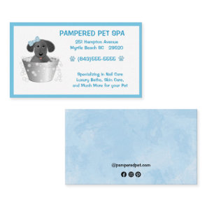 Pet Groomer Puppy In Tub Blue Business Card