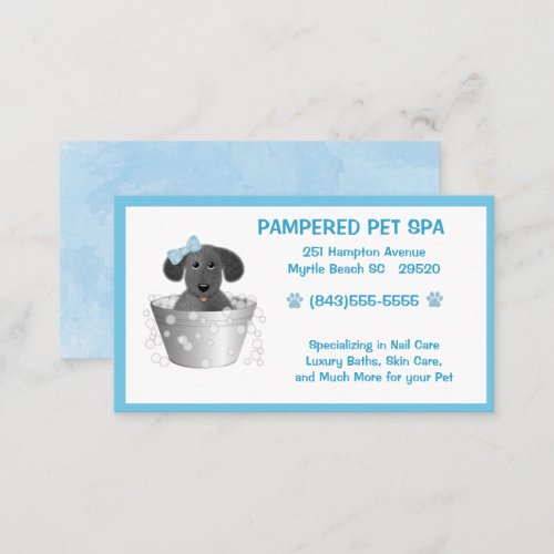 Pet Groomer Puppy In Tub Blue Business Card