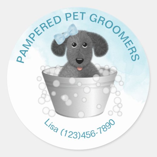 Pet Groomer Puppy in Tub Cute Classic Round Sticker