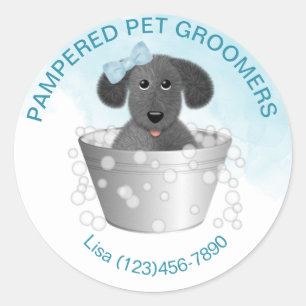 Pet Groomer Puppy in Tub Cute Classic Round Sticker