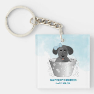Pet Groomer Puppy In Tub Keychain