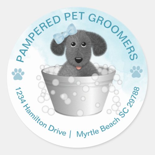 Pet Groomer Puppy in Tub Return Address Classic Round Sticker