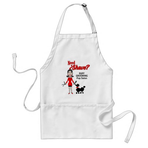 Pet Groomer Red and Black Need a Shave Business Adult Apron