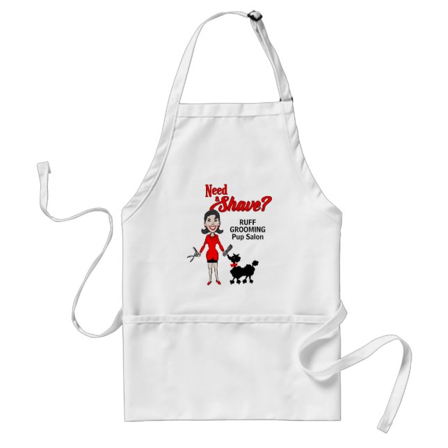 Pet Groomer Red and Black Need a Shave Business Adult Apron (Front)