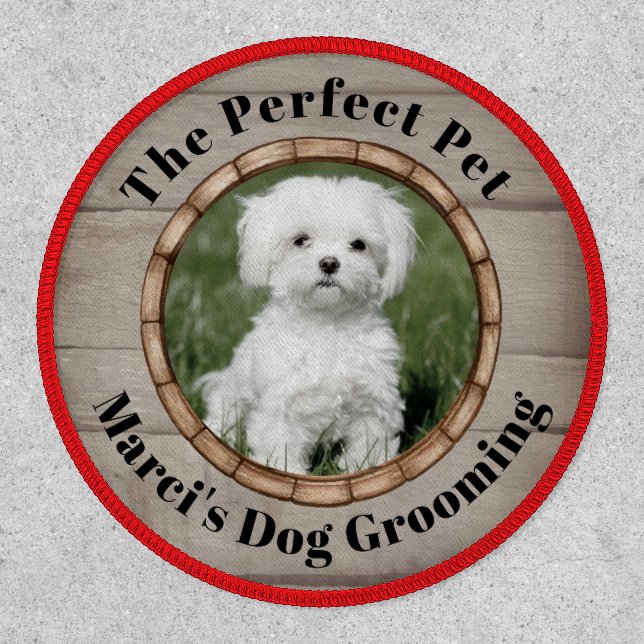 Pet Groomer Rustic Wood YOUR Pet PHOTO TEXT Patch (Front)