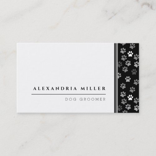 Pet Groomer  Simple Black  White Paw Prints Business Card
