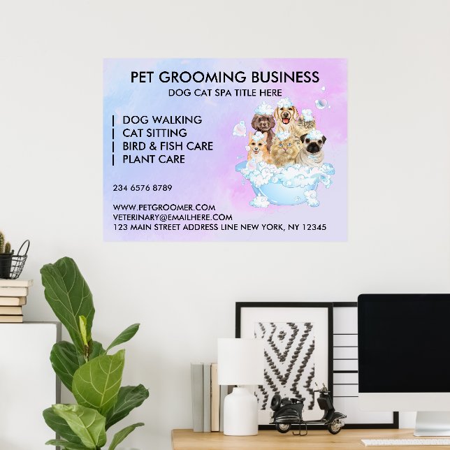 Pet Groomer Sitting Dog Cat Bath Poster (Home Office)