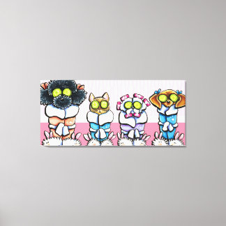 Pet Groomer Spa Art Dogs Cat in Robes Pink Canvas Print