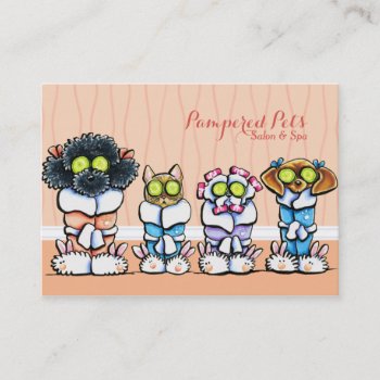 Pet Groomer Spa Dogs Cat Robes Peach Business Card by offleashart at Zazzle