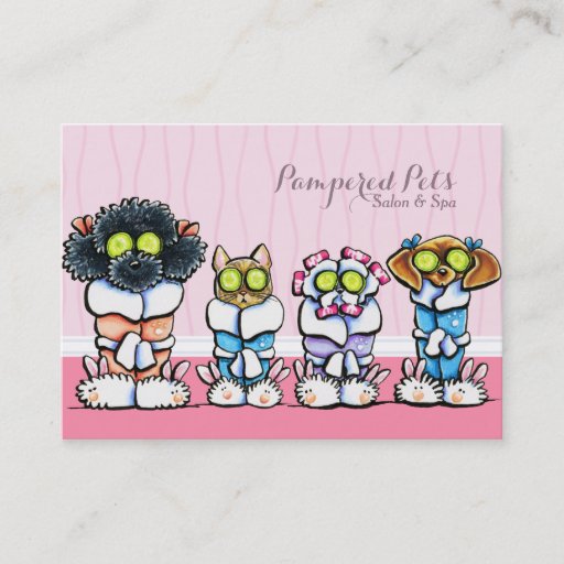 Customizable Pet Groomer Spa Dogs Cat Robes Pink Business Card Template