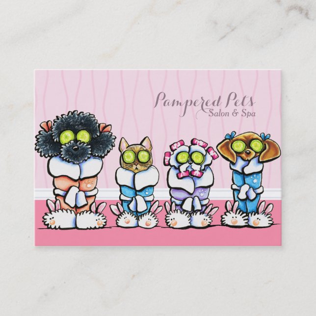 Pet Groomer Spa Dogs Cat Robes Pink Business Card (Front)