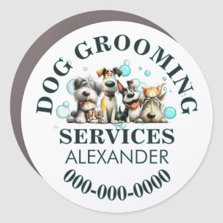 Pet groomers mobile business cute dogs round car magnet