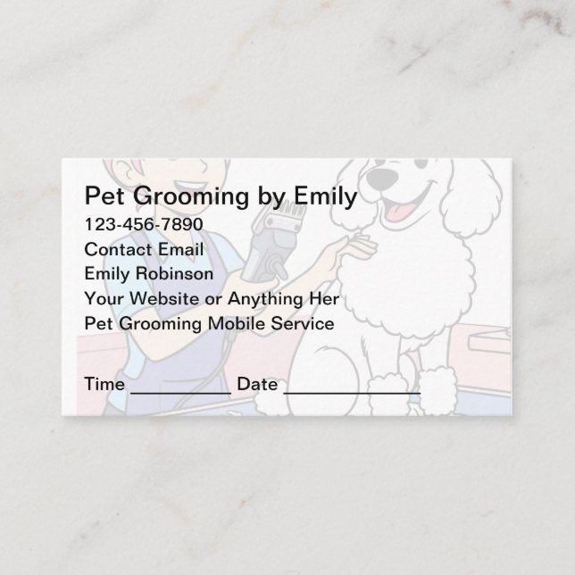 Pet Grooming Appointment Cards Design Template (Front)