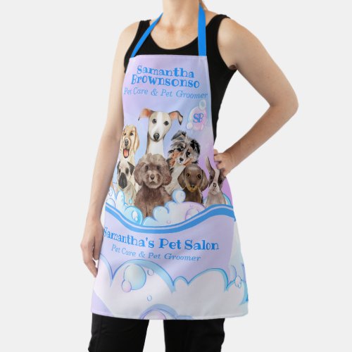 Pet Grooming Bubbles Dogs Blue Bathing Spa Apron