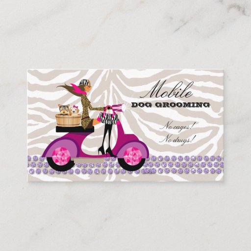 Customizable Pet Grooming Business Card Zebra Scooter Brown