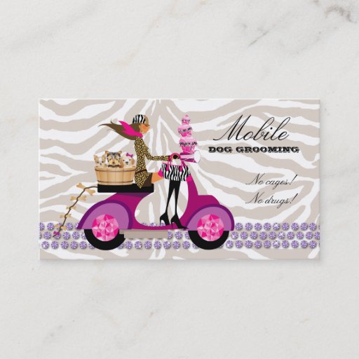 Customizable Pet Grooming Business Card Zebra Scooter Cupcakes