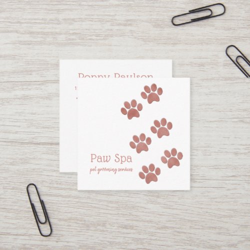 Pet Grooming Business Rose Gold Paw Prints Square Business Card