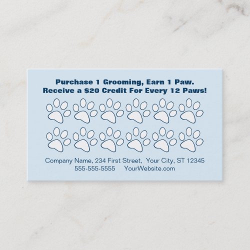 Pet Grooming Customer Loyalty Card Business Card Template